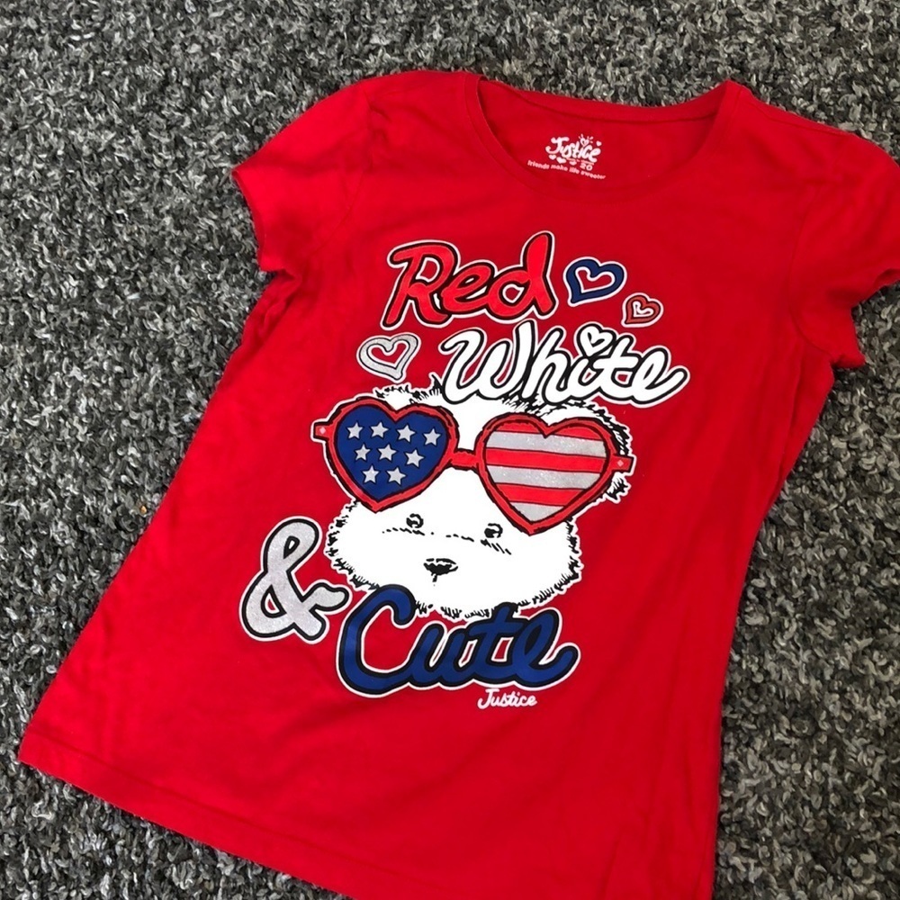 Justice red white and cute t-shirt. Like new!